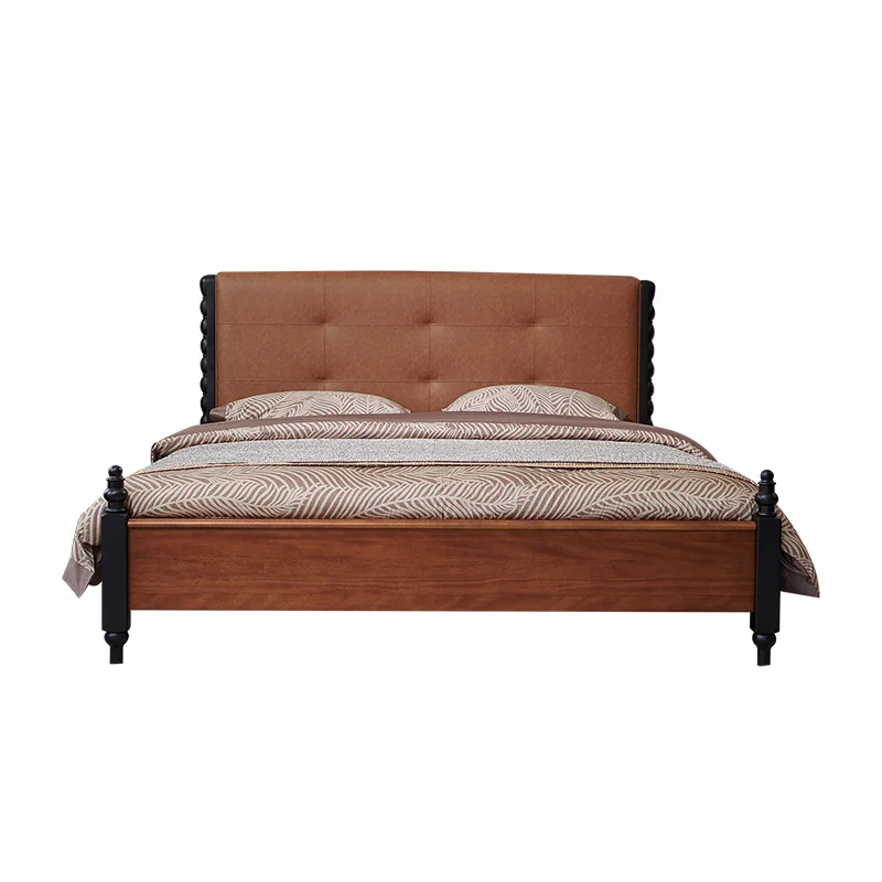 

French antique solid wood double bed American retro 1.8 meters bed bedroom furniture smoked light luxury bed