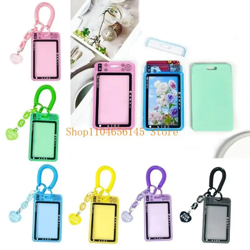 5ASD Photocard Holder Photo Card Case مع سلسلة مفاتيح لفائف الربيع القابلة للسحب للطالب #3