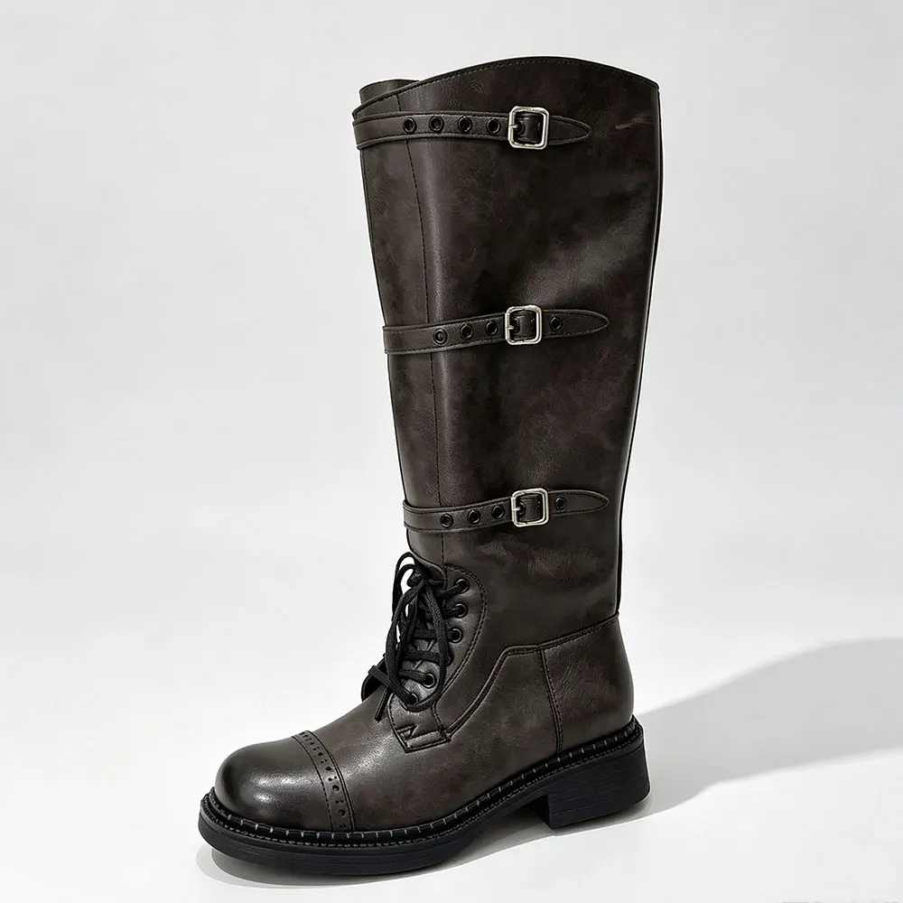 2026 Brand New Women's Brown Vintage Y2K Motorcycles Boots Shoes