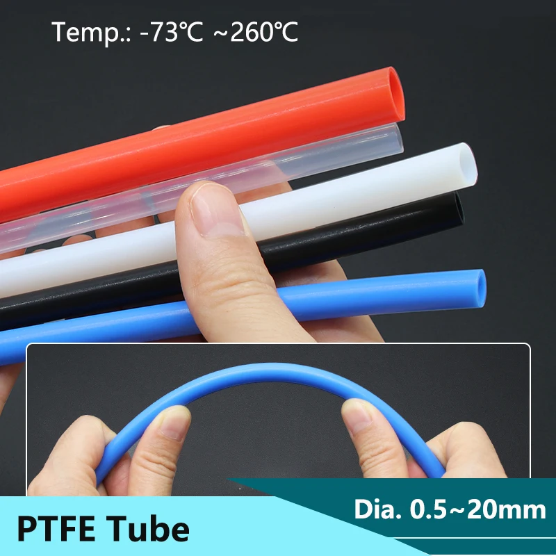 1M PTFE FEP Tube For 3D Printer Parts Pipe ID 0.5 1 2 2.5 3 4 5 6 7 8 10 12 14 16 18 20 mm 600V F46 Insulated Hose Rigid Pipe