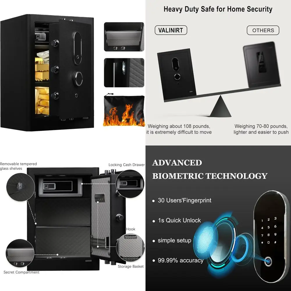 الوصول إلى بصمات الأصابع، آمن لأمن المنزل، 3.38 قدم مكعب، سعة كبيرة، مقاومة للحريق والماء، فولاذ صلب مصمم مع I #1