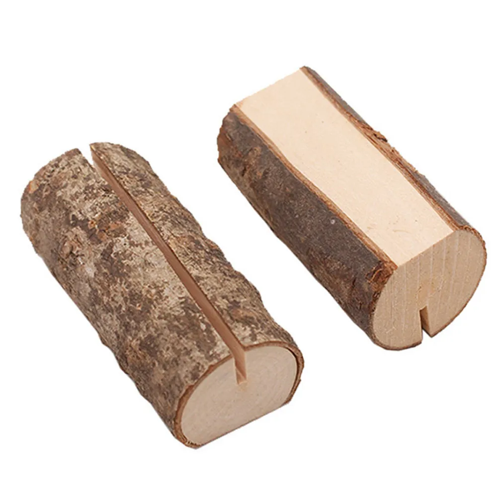 10Pcs Wooden Stump Memo Holders Rustic Name Number Holder for Wedding Party Dinner Table Photo Clip Note Display