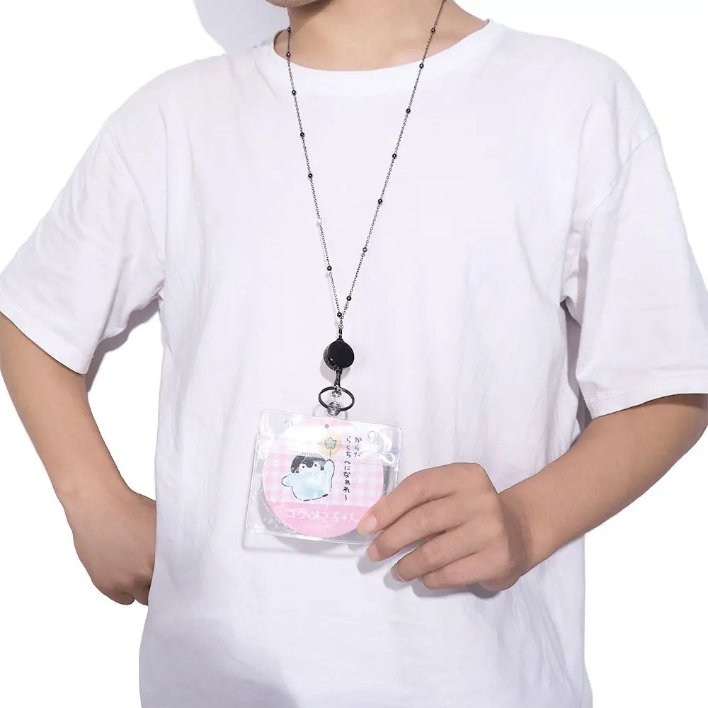 

Waterproof Stainless Steel Retractable Badge Reel Lanyard with ID Card Holders DIY Beaded Lanyard Badge Holder Necklace