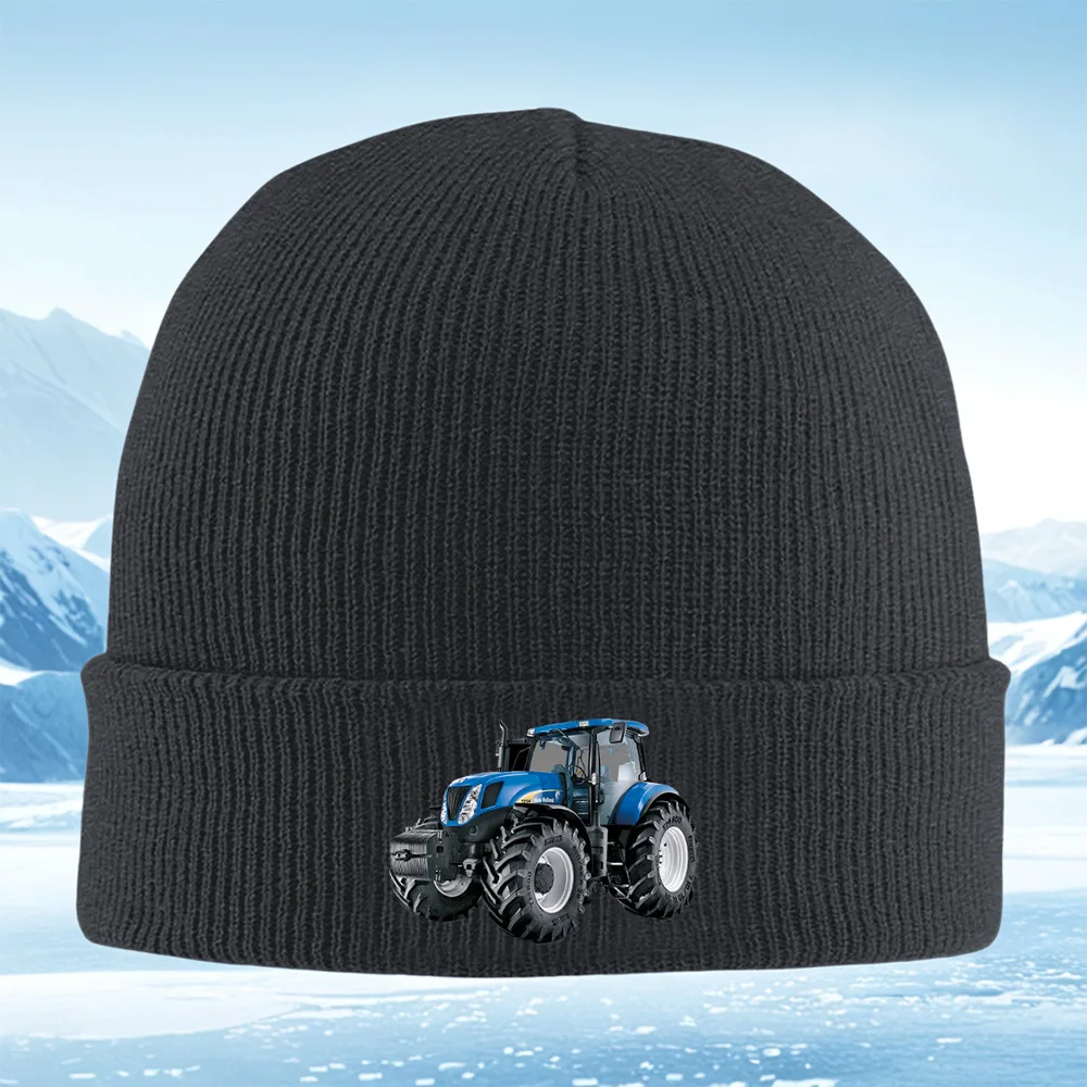 Blue tractor with black wheels Men Women Unisex Knitted Hat Beanie Pullover Cap Winter Thermal Warm Christmas Outdoor Cycling Hi