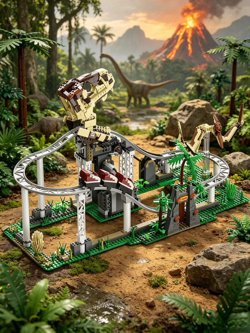 Big Sale building blocks, electric dinosaur roller coaster, building block assembly models, 1291 MOC Christmas gifts