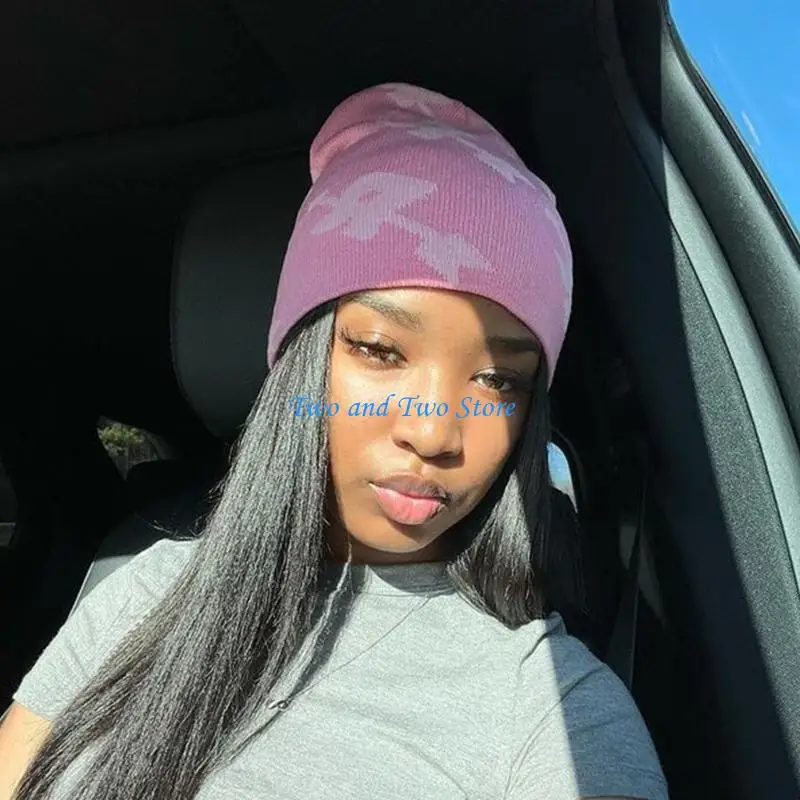 

HX6F Y2K Pink Beanie Grunge Beanie Skullies Beanie Slouchy Beanie Knit Beanie Hat Women Skull Cap Graphic Beanie