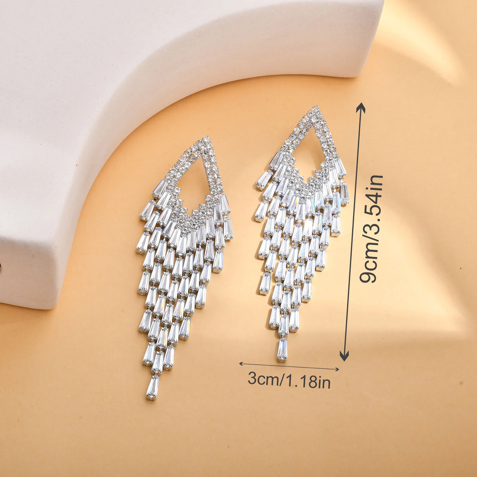 Light Luxury Blingbling Super Flash Long Tassel Earrings, Elegant Geometric Earrings