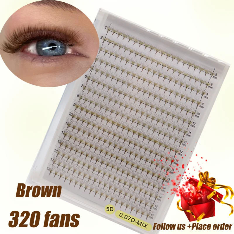 

320 Pointy Fans Brown Promade Lash 5D 6D 8D Mega Volume Russian Premade Lashes Trays For Cosplay Woman Makeup Eyelash Extension