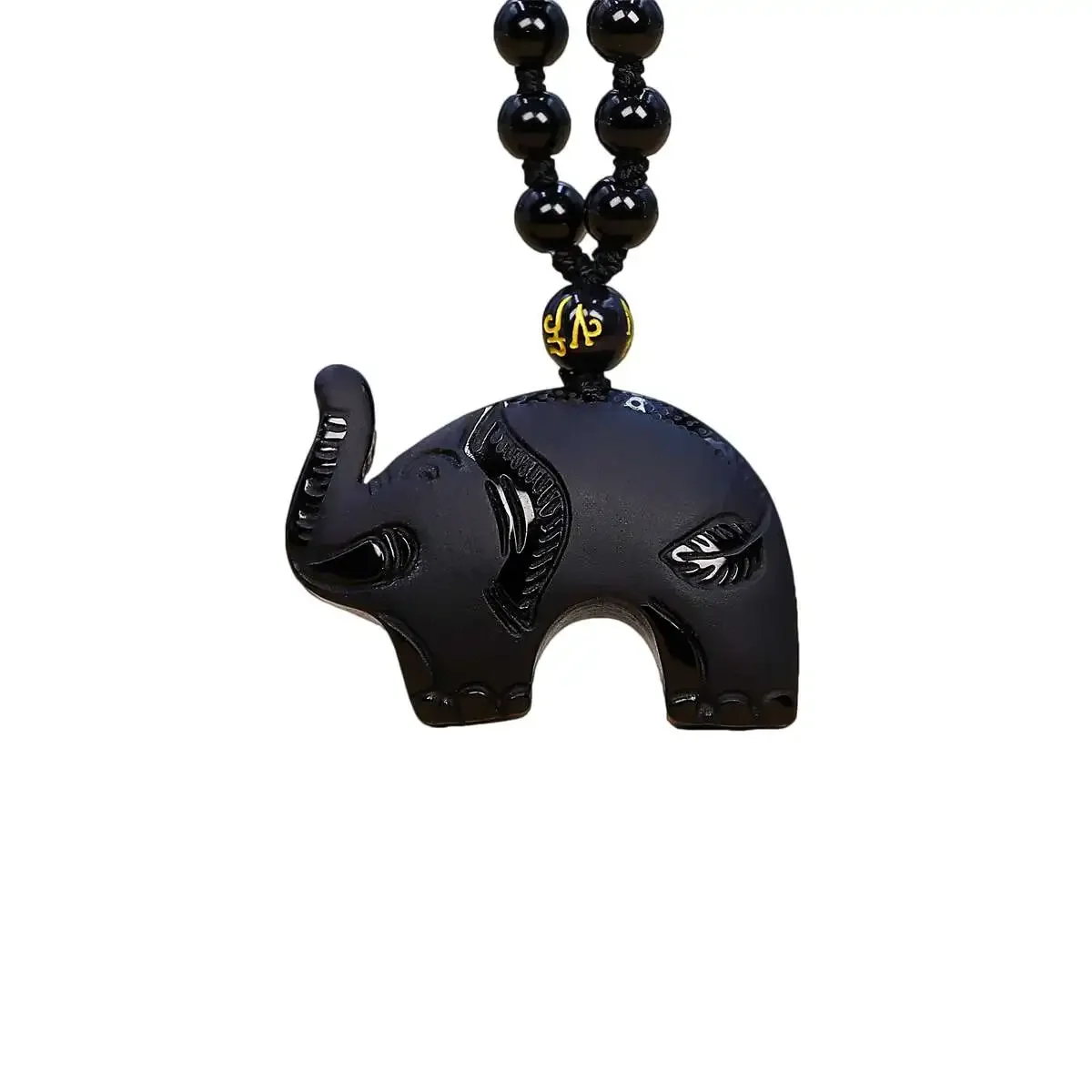 Obsidian Elephant Pendant Necklace Natural Charm Amulet Vintage Designer Jewelry Fashion Gemstones Necklaces Chinese Black