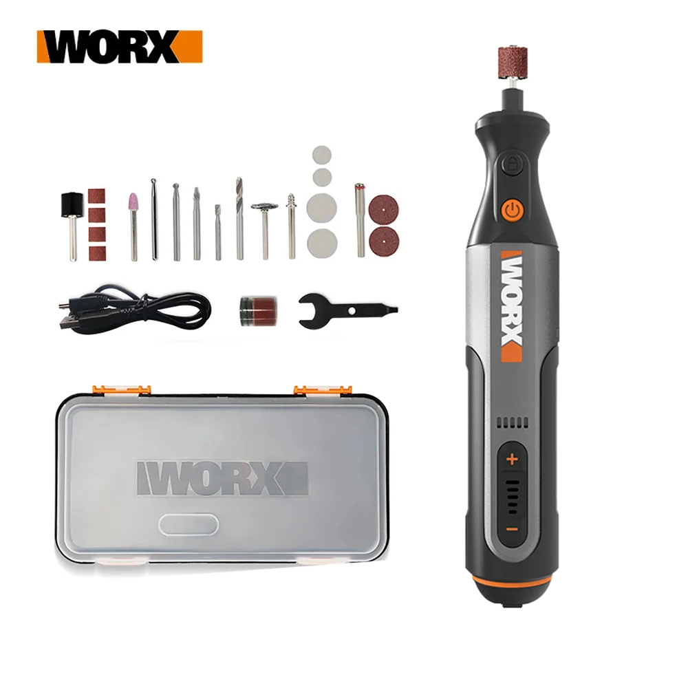 Worx 8V Alat Putar WX106 Bor Mini Tanpa Kabel Mesin Pemoles Pengukir Pengisi Daya USB Set Peralatan Listrik Kecepatan Variabel