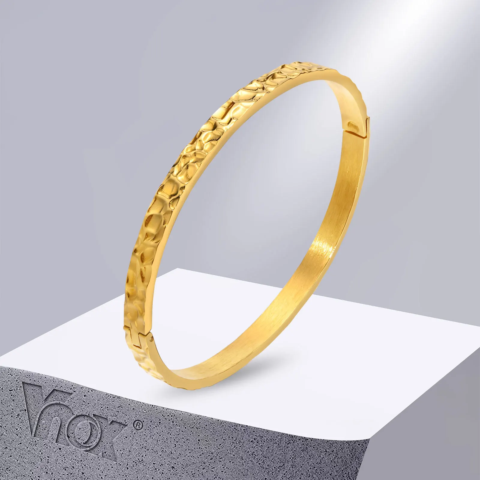 

Vnox Chic Love Hammered Style Cuff Bangle Bracelets for Women,Gold Color Stainless Steel Party Street Wearing Jewelry