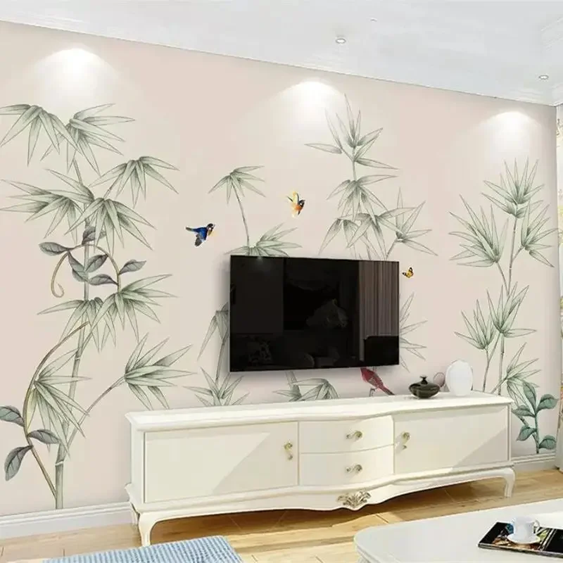 Custom wallpaper 3d hand-painted magnolia flower bird mural new Chinese minimalist Chinese ink bamboo landscape background wall