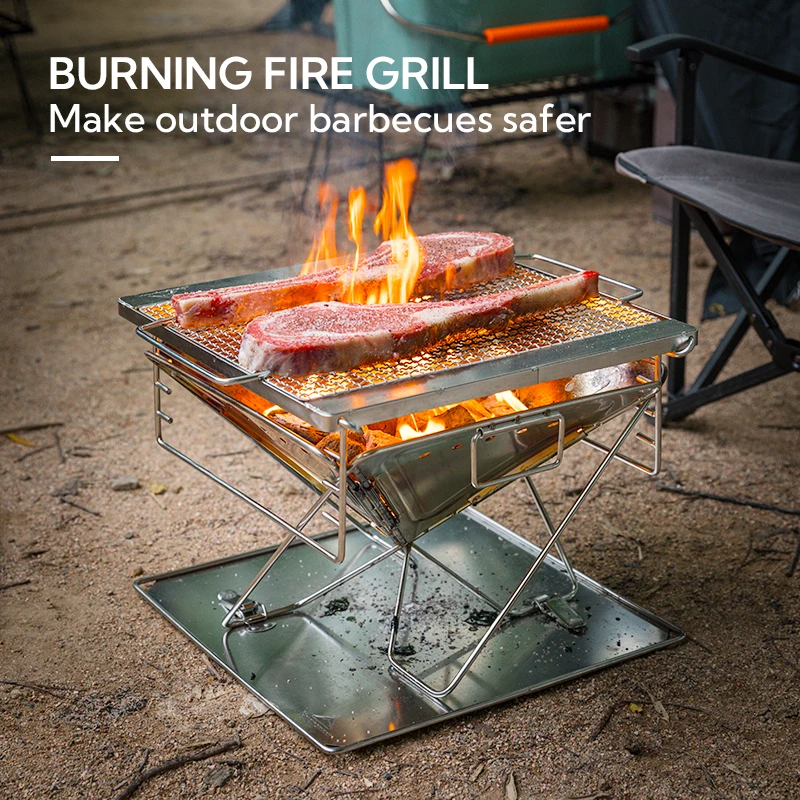 CAMPINGMOON MT-045 Stainless Steel Outdoor Camping Fire Stove Folding Barbecue Grill Cross-Border Portable BBQ Grill for Camping
