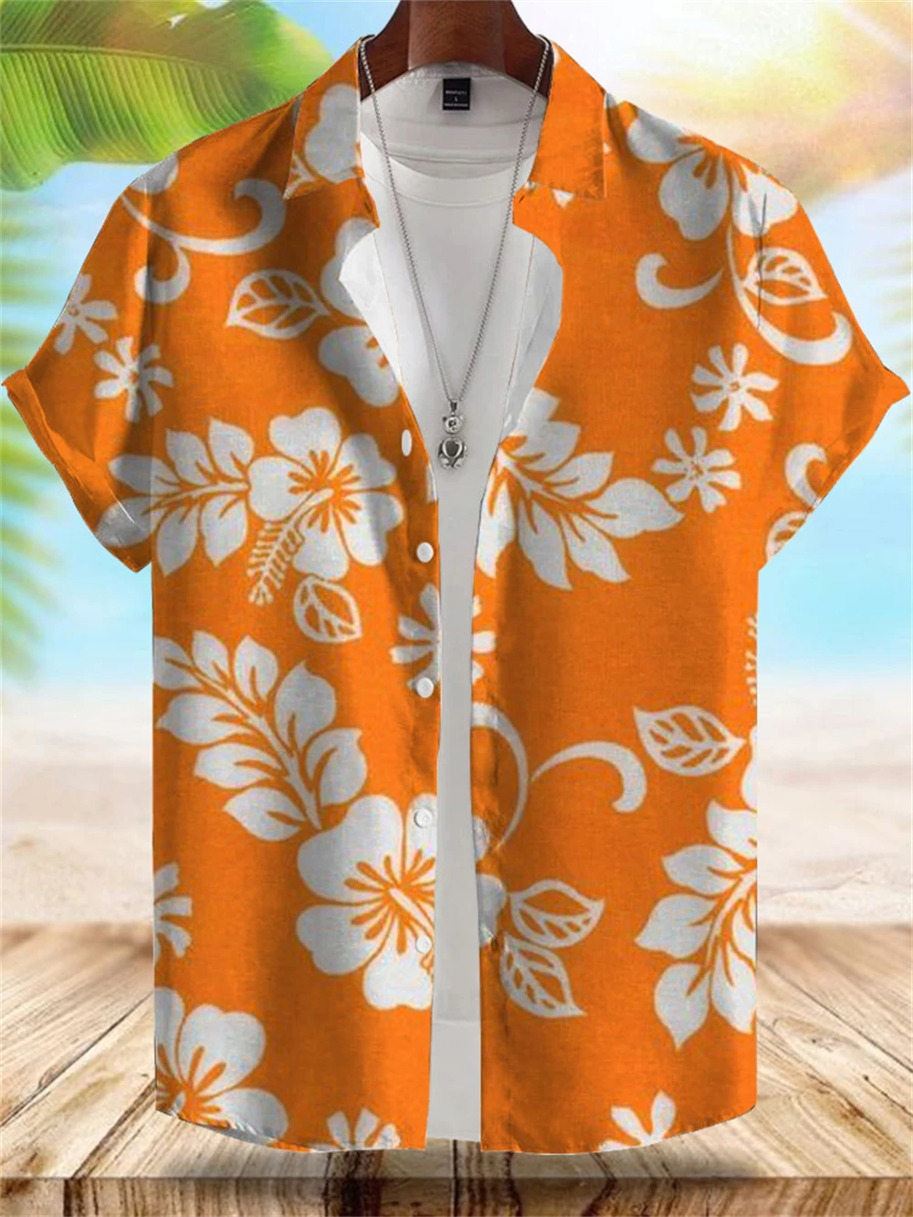 Herrenhemd im Hawaii-Stil am Meer, Sommerurlaub, lässiges Herren-Kurzarmhemd, Outdoor, Strand, lockeres, bequemes Herrenhemd