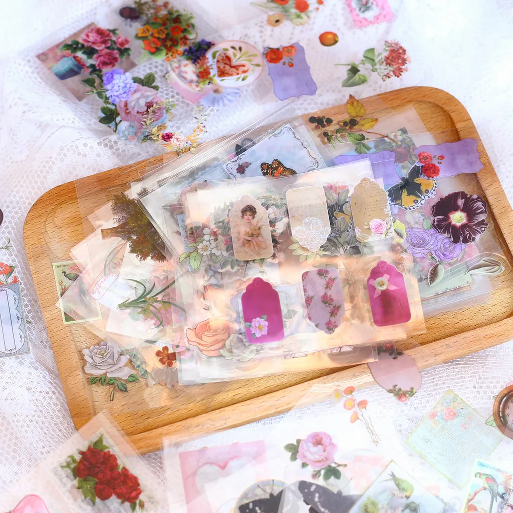 100pcs/pack Vintage Flowers Sticker Box Set Self-adhesive Creativity Collage Stationery Decor Junk Journal Aesthetics Sticker