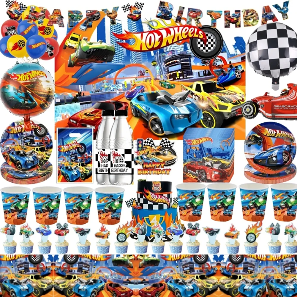 Hot Wheels Birthday Decoration Racing Car Disposable Tableware Tablecloth Plate Cup Balloon Baby Shower Kids Boys Party Supplies