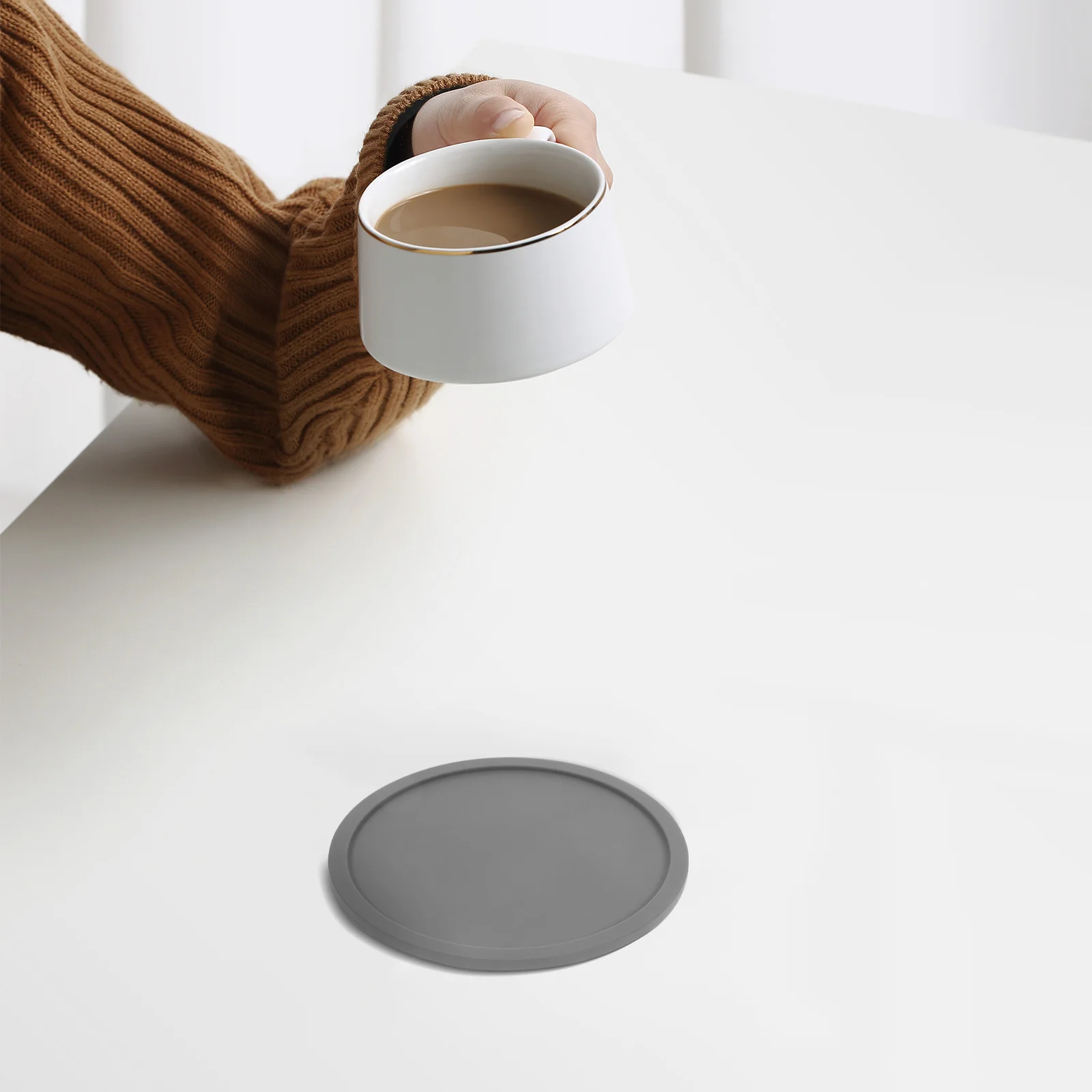 

5pcs Silicone Coasters For Drinks Thick Non-Slip Cup Mats Heat Resistant Table Placemats Food-Grade Safe Dark Grey Home Decor