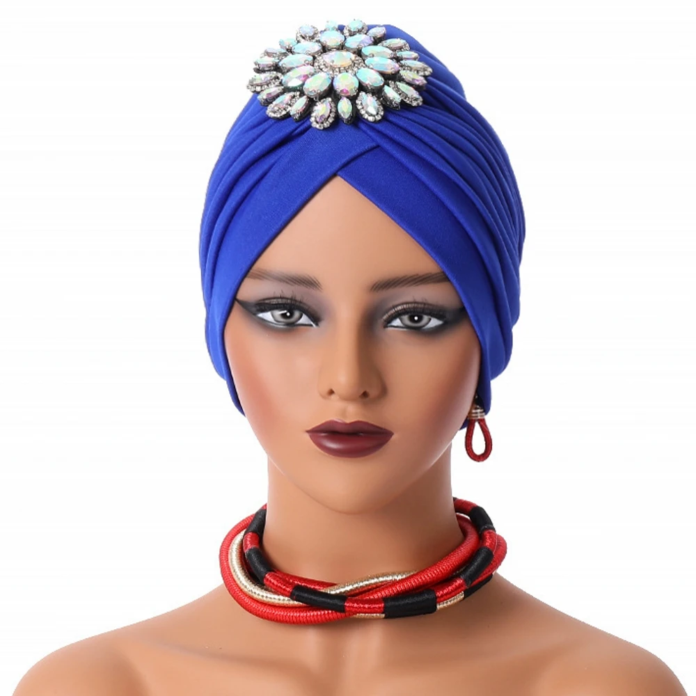 2024 New Shinny Diamonds Turban Cap For Women Female Wrap Head Bonnet Muslim Headscarf Hat Turbante Mujer