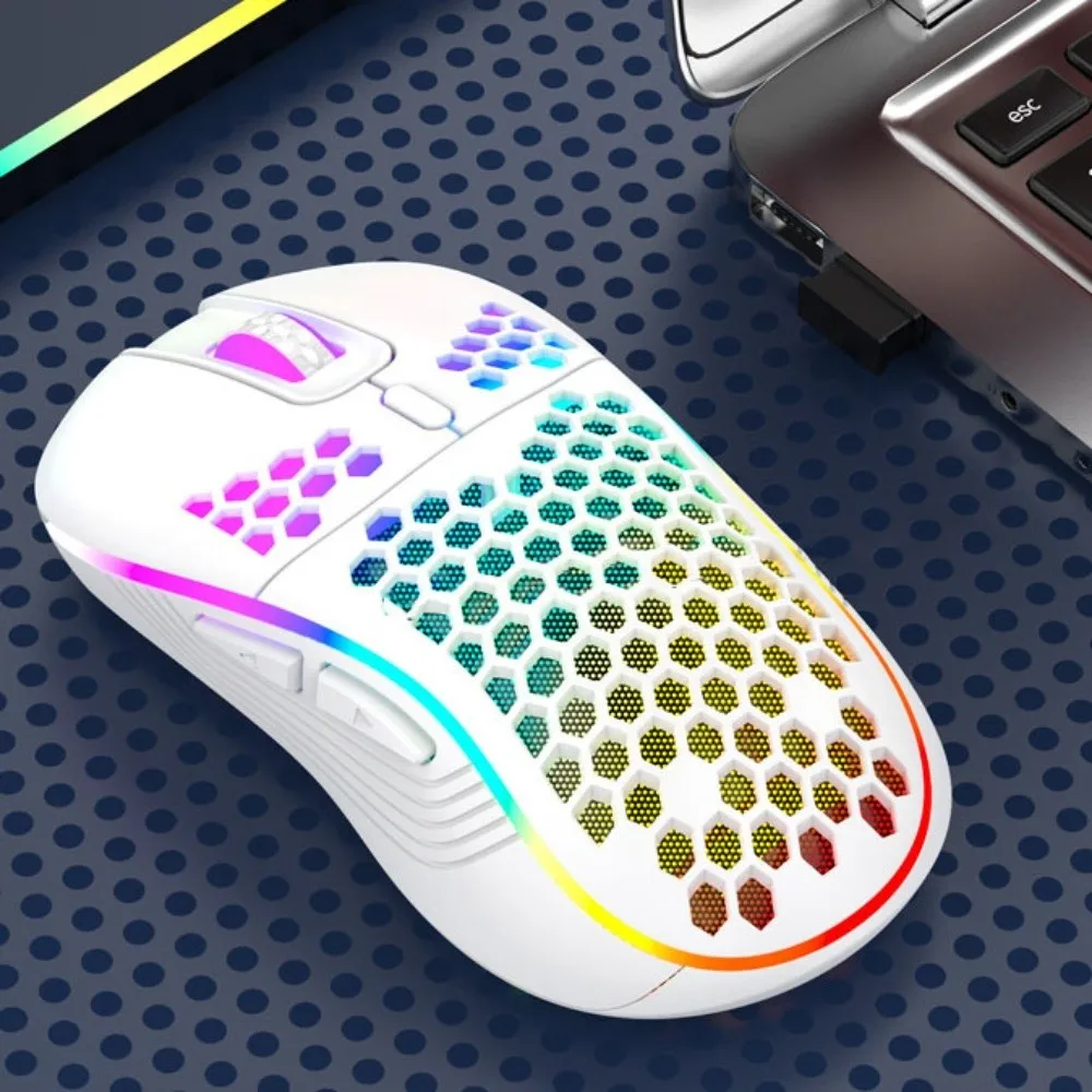 

Adjustable DPI RGB Lighting Mouse Ergonomic Design Honeycomb Shell Gaming Mouse Colorful Rechargeable 2.4G Wireless Mouse