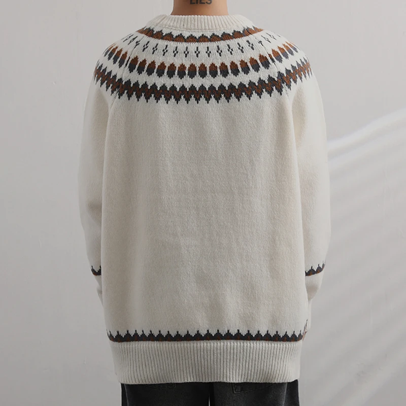 Fair Isle Jacquard Sweater Male Crew Neck Knitwear Pullover Autumn Winter Thickened Christmas Sweater Men Comfortable Knitted