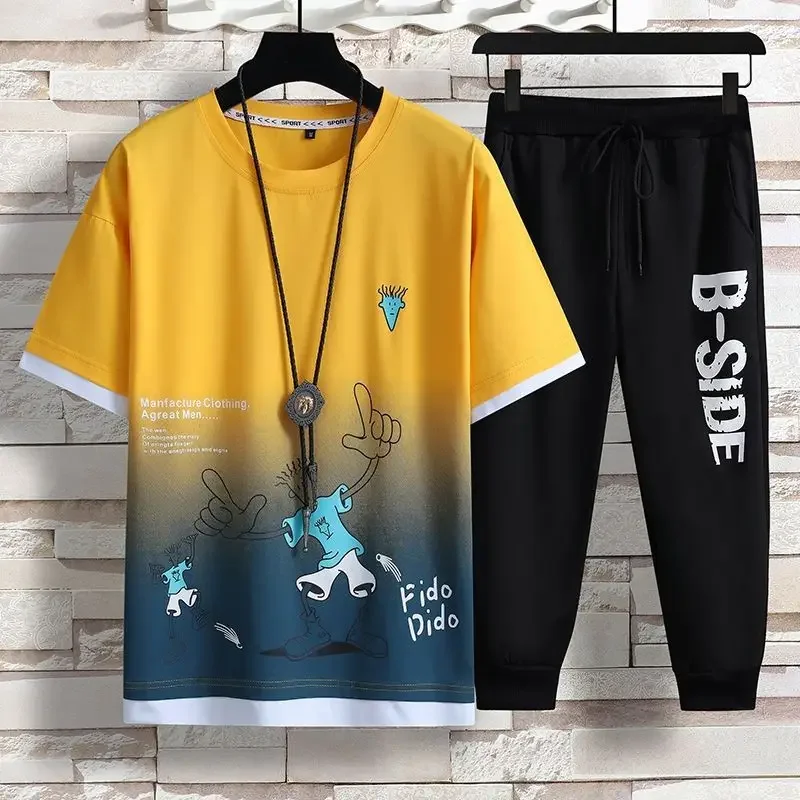 Sports Suits Print T Shirt Man Graphic Men's Clothing Sportswear Pants Sets White Tracksuit Regular Fit Top 2024 Trend Luxury Xl