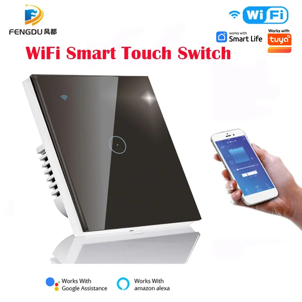 1/2/3/4-fach Schalter Kompatibel mit Tuya Smart Light Alexa Sprachsteuerung Touch-Glas-Wandschalter Kabelloser WLAN-Elektroschalter
