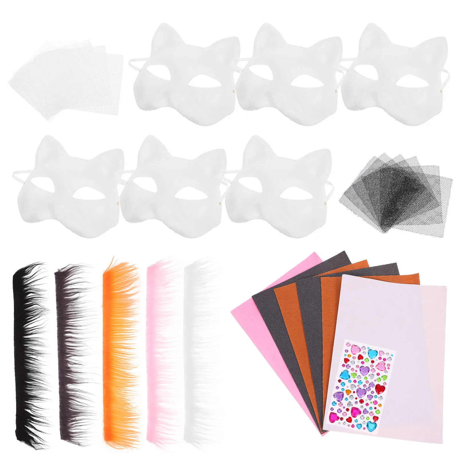 

1 set 1 Set Blank Cat Mask Kit Unpainted Paper Animal Masks For Diy Craft Party Favors Masquerade Cosplay Face Props Orange Half