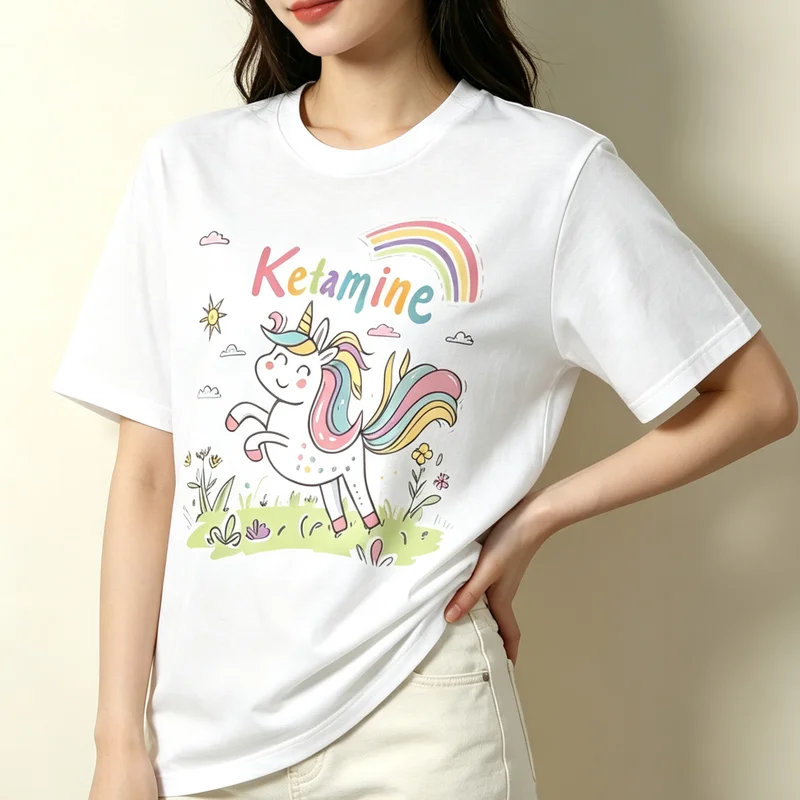 Rainbow Unicorn Ketamin Horse Men Women T Shirt Funny Tees Short Sleeve Round Neck T-Shirts Pure Cotton New Arrival Clothes