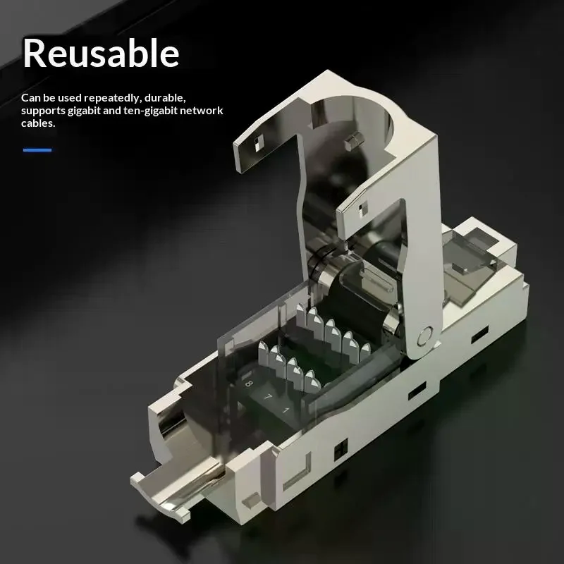 1Pc RJ45 Cat8 Cat7 Cat6a Connectors Tool-Free Zinc Alloy Shielded Ethernet Termination Plugs For 23AWG SFTP Cables
