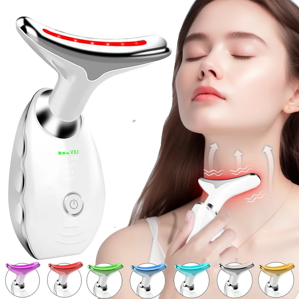 

EMS Neck Face Lifting Massager Skin Tighten Device 7 Color LED Photon Therapy Anti Wrinkle Double Chin Remover V-face Instrument