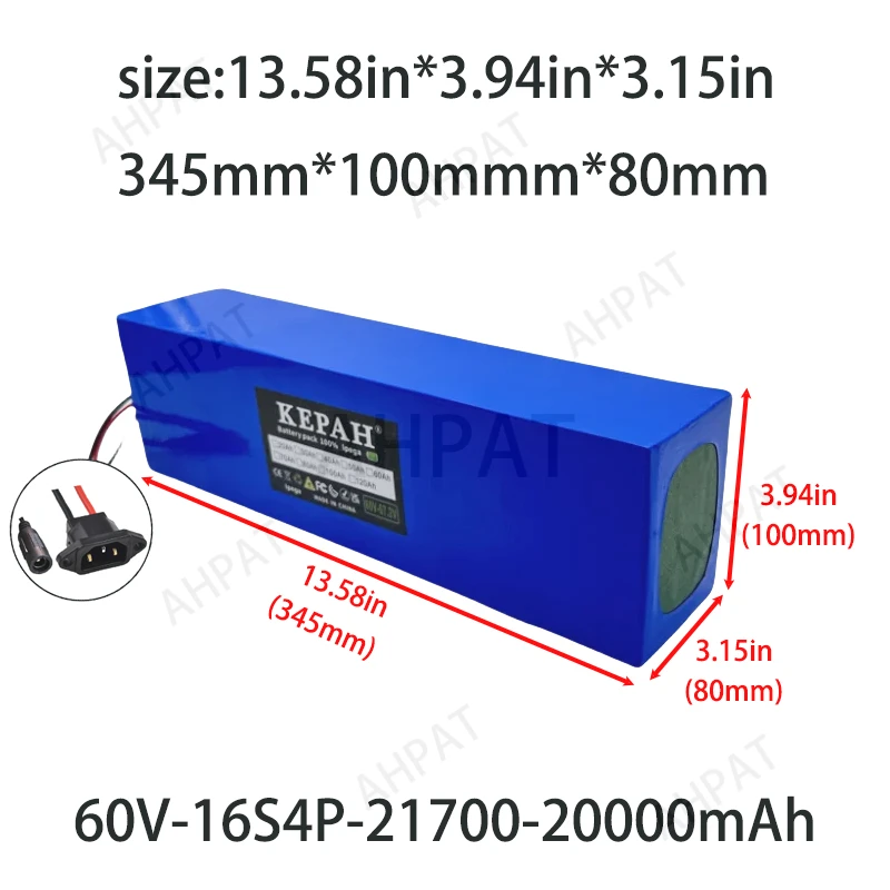 100% NEW 60V 20AH Electric Bike 21700 Battery for Scooter Motorcycle 67.2V 16S4P 1800W rechargeable battery with BMS