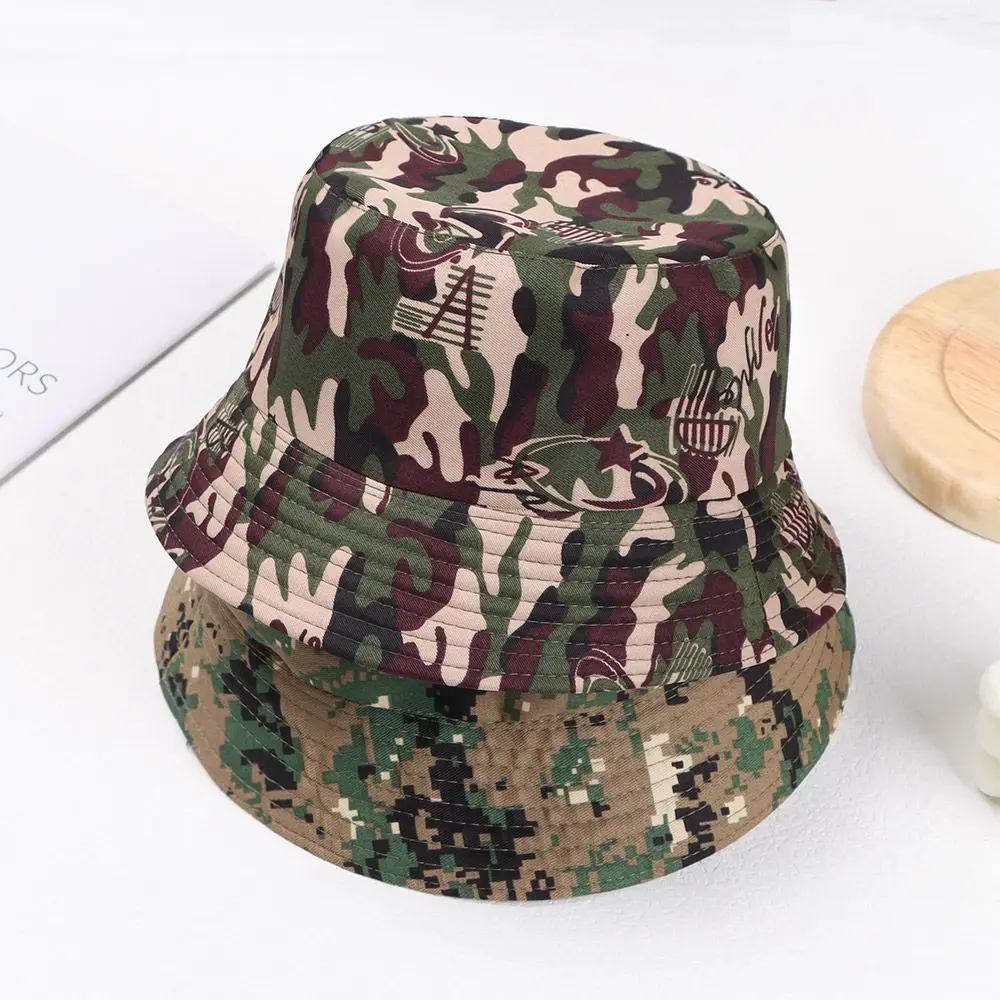 Camouflage Bucket Hat Anti-UV Women Men Beach Sun Hat Wide Brim Visors Foldable Portable Summer Fisherman Cap