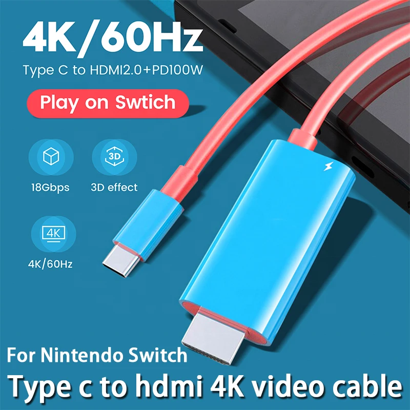 USB C to HDMI Cable for Nintendo Switch OLED 4K @60Hz Output 100W PD Charging Port Type C to HDMI Adapter for Steam Deck Tablet