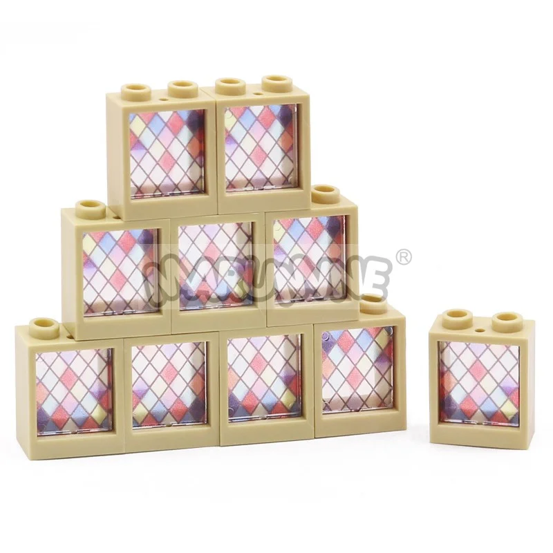 MARUMINE MOC Baustein, Ziegelstein, bedrucktes Fenster, 1 x 2 x 2 Rahmen, Glas, Street View, Hausteile, Zubehör, 60601, 60592, kompatibel