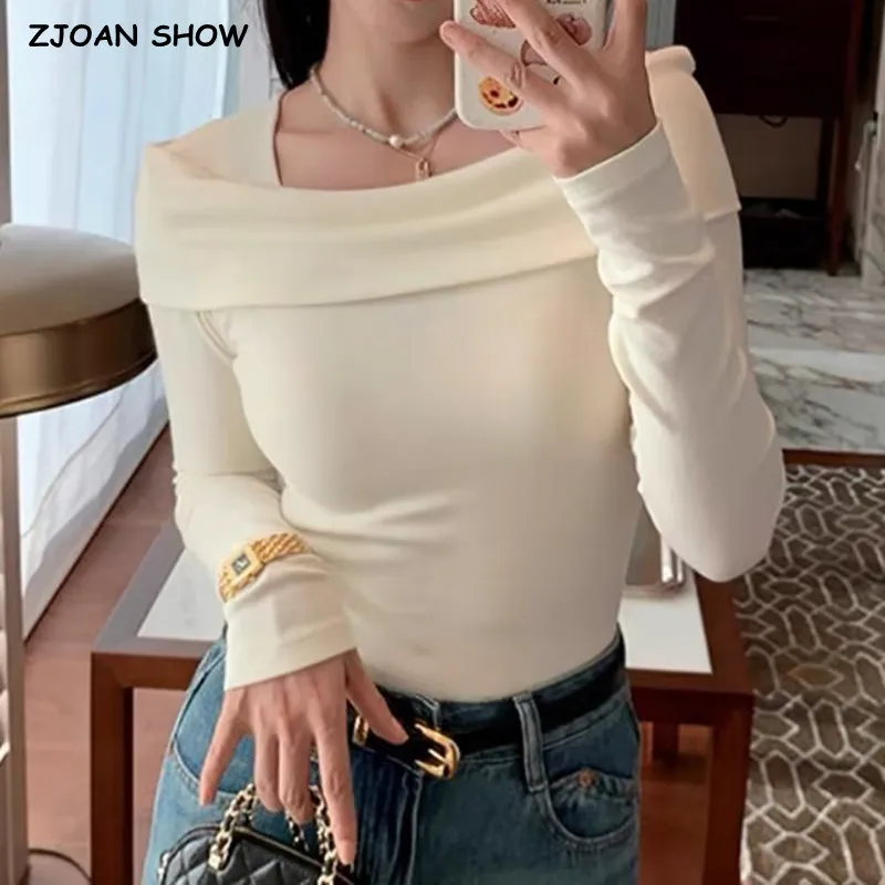 Sexy Ruched Slash Off Shoulder Full Sleeve T Shirt Women Waist Slim T-shirt Warm Tee Tank Tops 5 colors