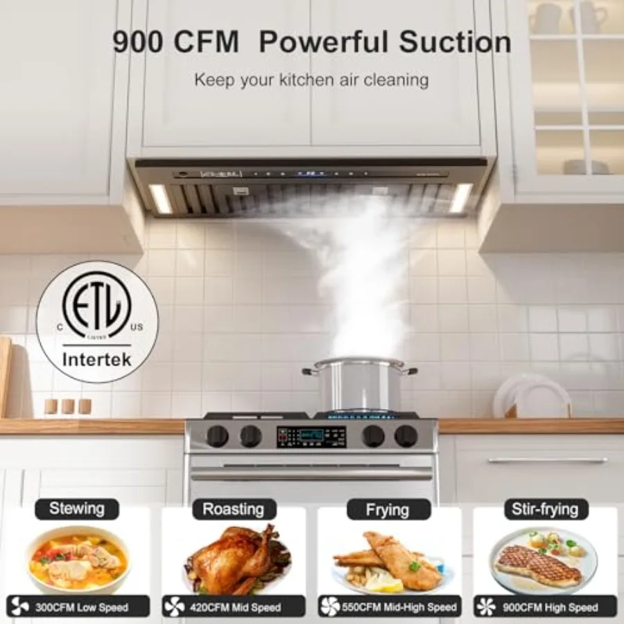 30 Inch Range Hood Insert with 900 CFM HighEfficiency Exhaust Fan for Kitchen Ventilation Voice and Gesture Control Touch Opera