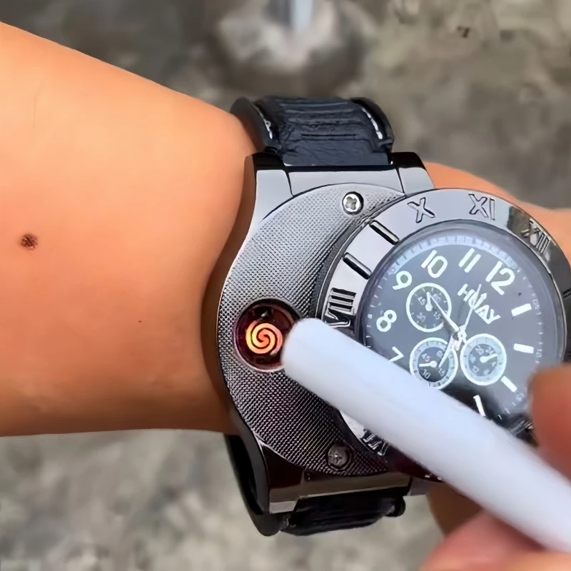 

New Multifunctional Quartz Watch Metal Lighter USB Charging Tungsten Wire Lighter Men's and Women's Cigarette Gift