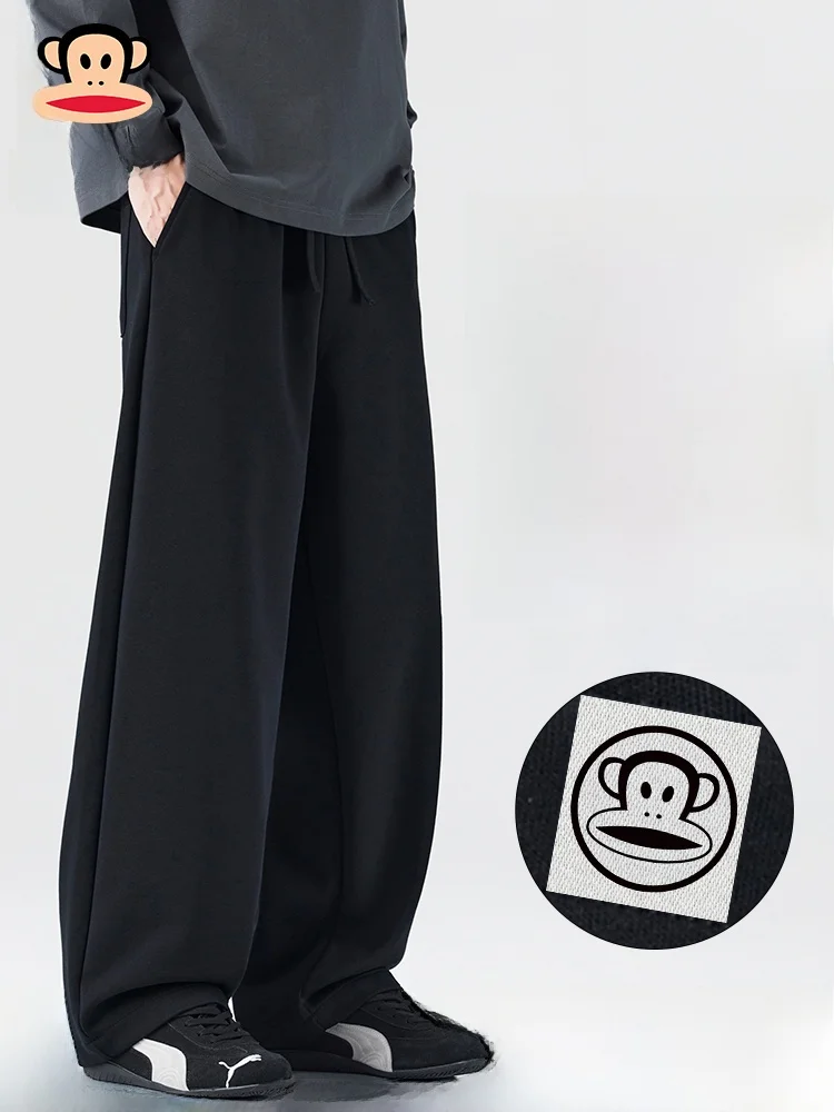 

PaulFrank Loose Fit Spor Casual Pants for Men in Pure Color Bla Spring 2026 Big Mouth Monkey Knitted Cotton Trousers