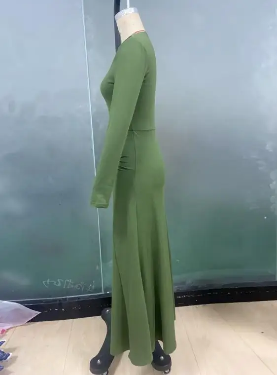 여성 드레스 2025 가을 단색 긴 소매 힙허깅 스커트 니트 슬림핏 드레스 우아한 여성용 드레스