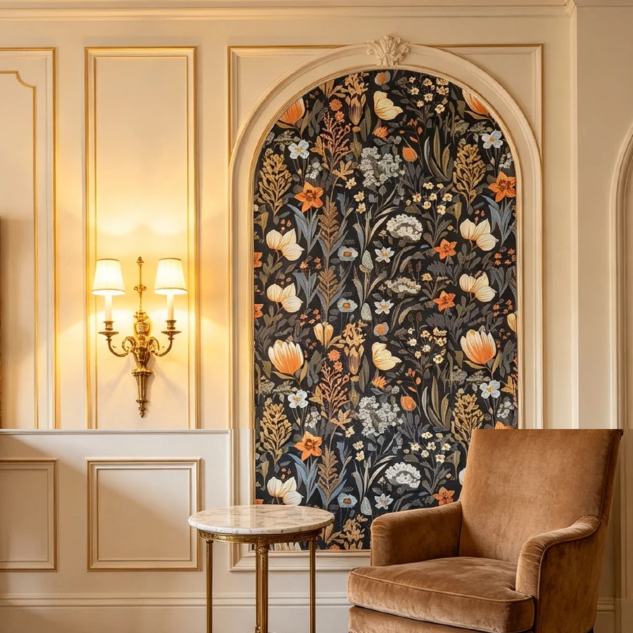 Vintage Dark Floral Peel and Stick Wallpaper, Black Background Botanical Flower Removable PVC Wallpaper for Bedroom Cabinet Deco