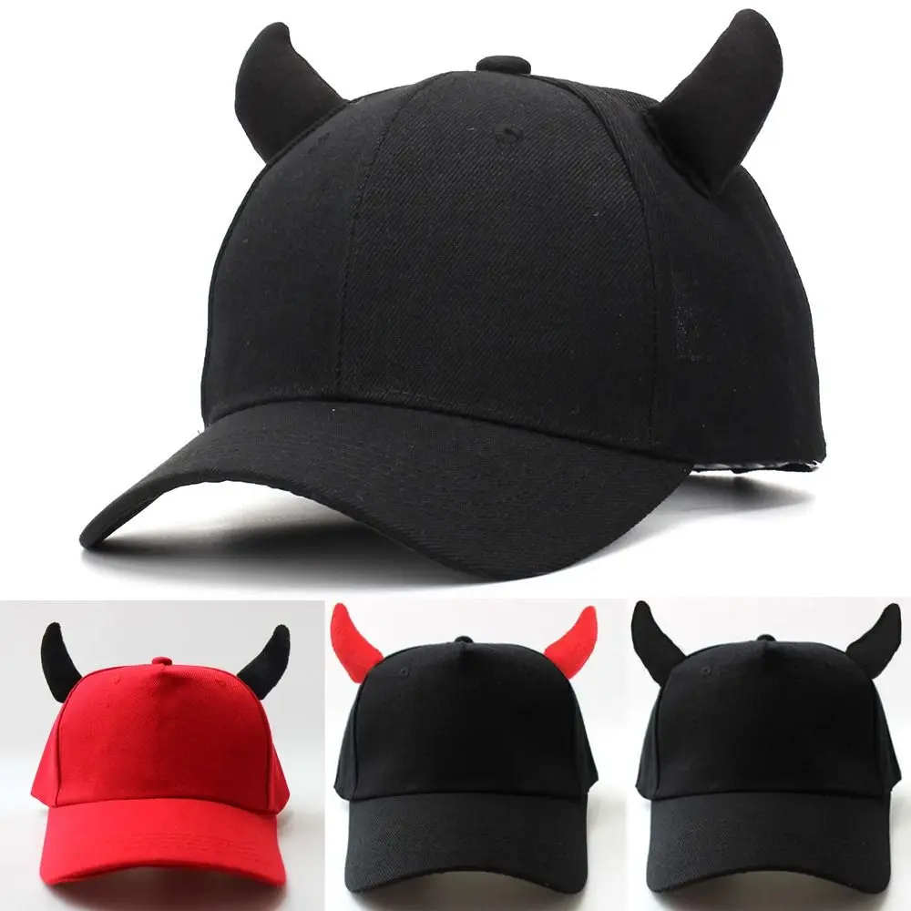

Casual Black Baseball Cap Ox Horn Visor Baseball Hats Adjustable Sunscreen Peaked Cap Cosplay