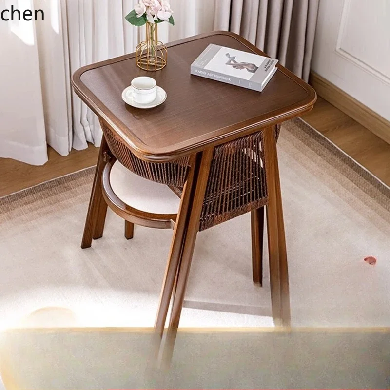 Conjunto de mesa e cadeiras de vime para varanda W5.19, três peças, para apartamento pequeno, uma mesa e duas cadeiras.