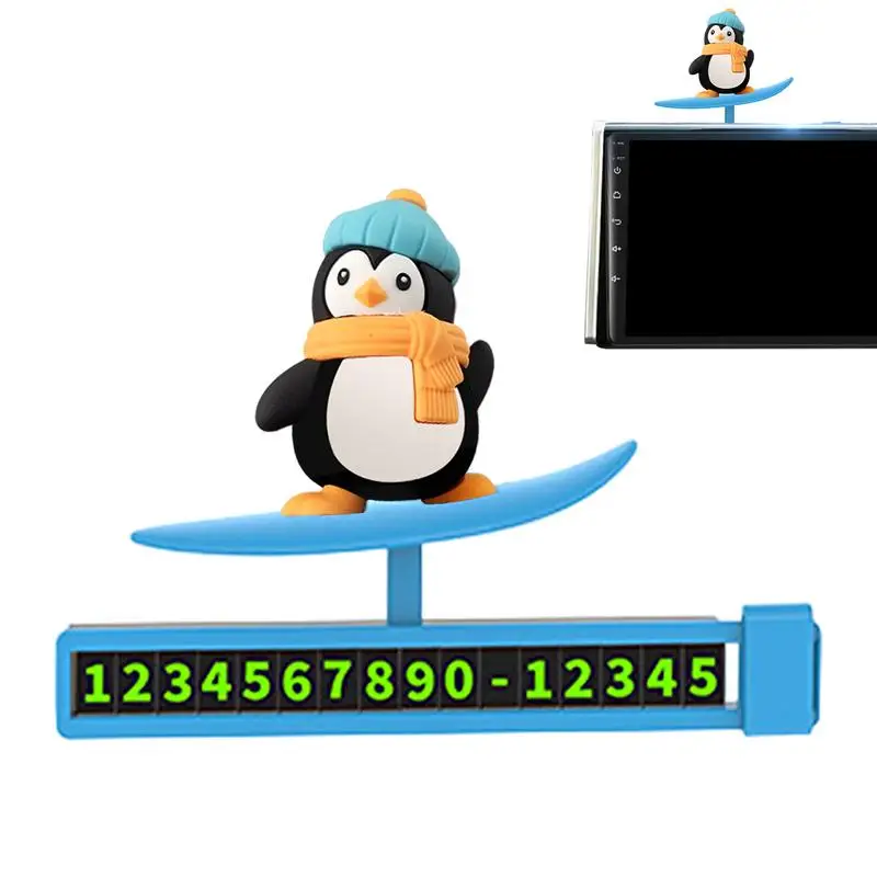 Car Parking Number Plate Cartoon Penguin Skateboard Dashboard Parking Number Center Consoles Surfer Boy Sliding Ornament