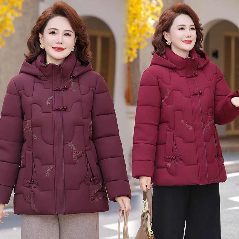 Embroidery Middle-aged And Old People Winter Jacket Warm Cotton Parka Thick Cotton Padded Mother's High Quality Coat