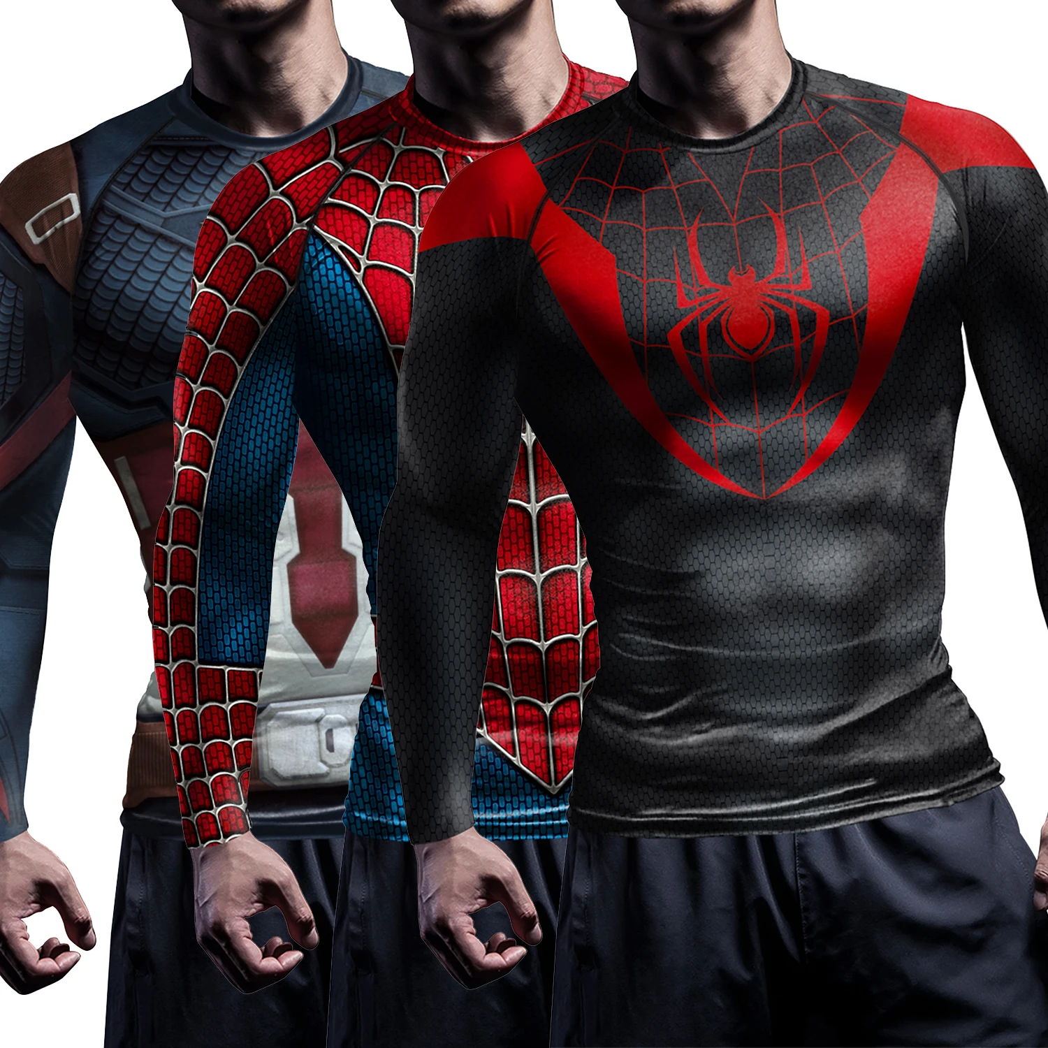 Compression Shirts for Men Long Sleeve Comics Spider Cosplay T-Shirt Superhero Top Elastic Fitness Sportwear Halloween Clothes