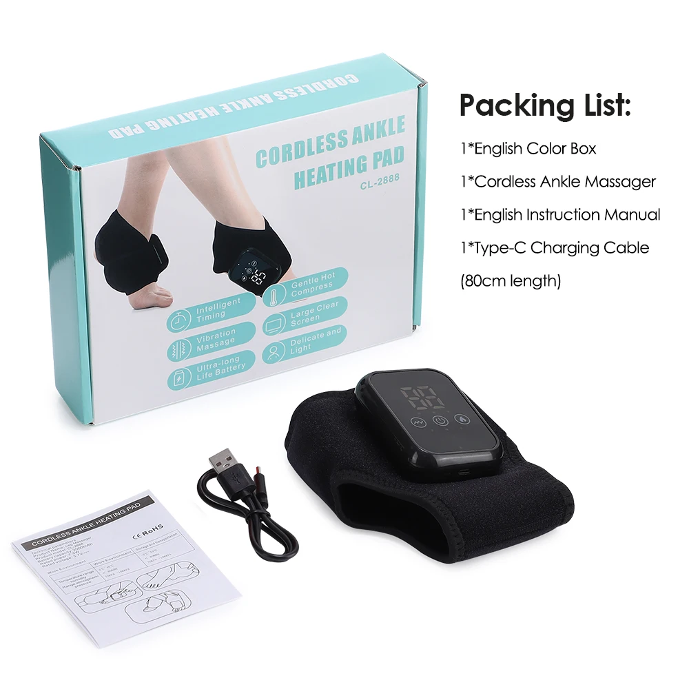 Cordless Heated Ankle Brace 3 Levels Hot Compress Vibration Foot And Ankle Protector Support Braces For Plantar Fasciitis Relief Foot Care