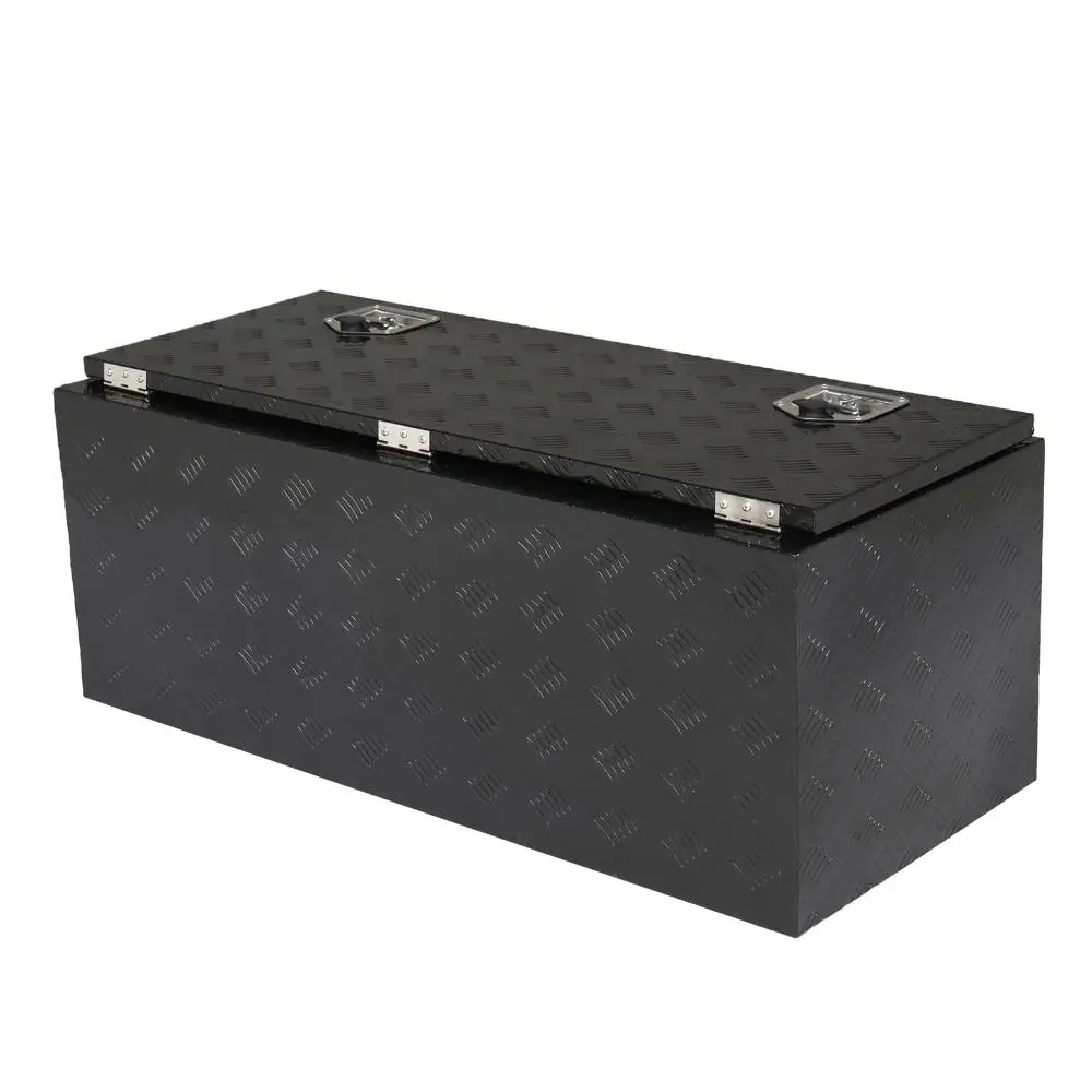 42” Black Aluminum Underbody Toolbox with 5 Bar Tread - Durable Storage Solution for Trucks & Trailers