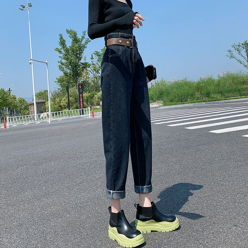 

Джинсы с прямыми штанинами, женские свободные повседневные брюки с высокой талией, удобные эластичные джинсовые брюки, модная модная осень