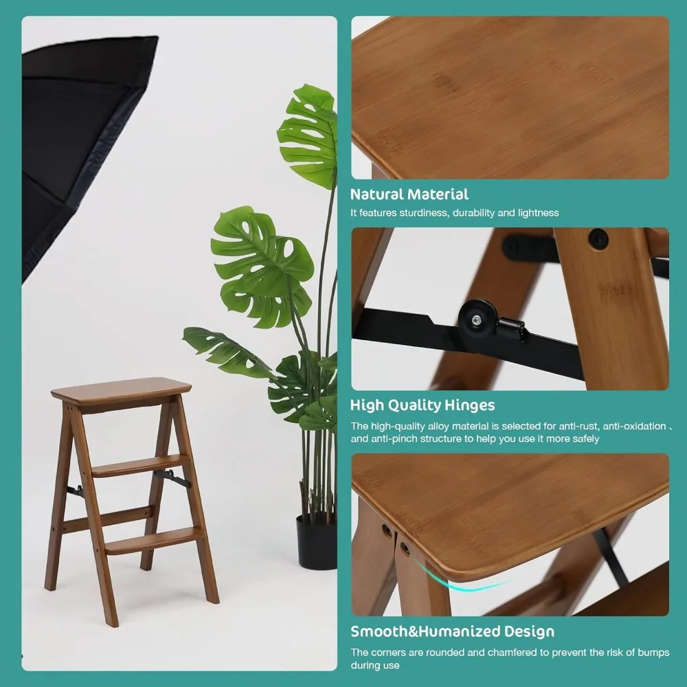 سلم خشبي قابل للطي لدعائم التصوير الفوتوغرافي - الحمولة القصوى 300 رطل، مقعد خشبي قوي ثلاثي الخطوات لاستخدام التصوير الفوتوغرافي #4