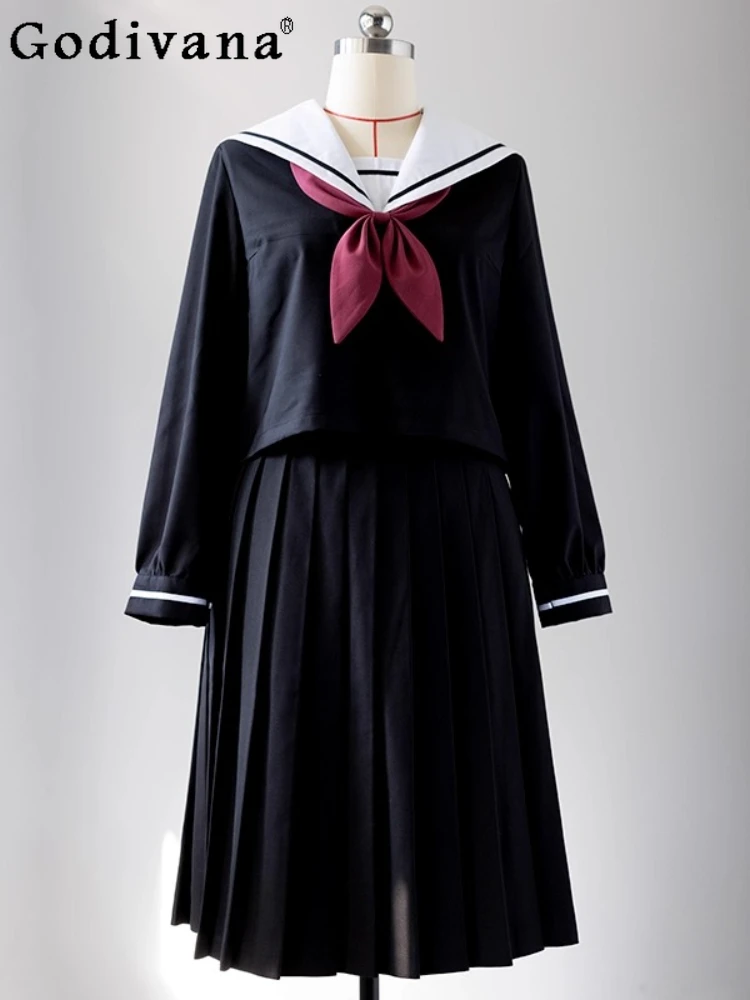 

Sweet JK Uniform Spring Autumn High Waist Long Sleeve Navy Collar Shirt Top Women Versatile College Age-reducing Mini Skirt Sets